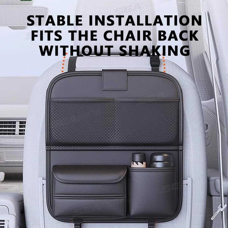 SEAMETAL Car Seat Back Storage Bag Large Capacity Multi-Pocket Backseat Organizer Foldable Dining Table Tablet Tray Hanging Bag